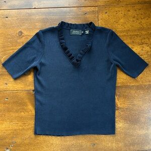 Dana Buchman 100% Silk Black Short Sleeve Ruffle Sweater Size S
